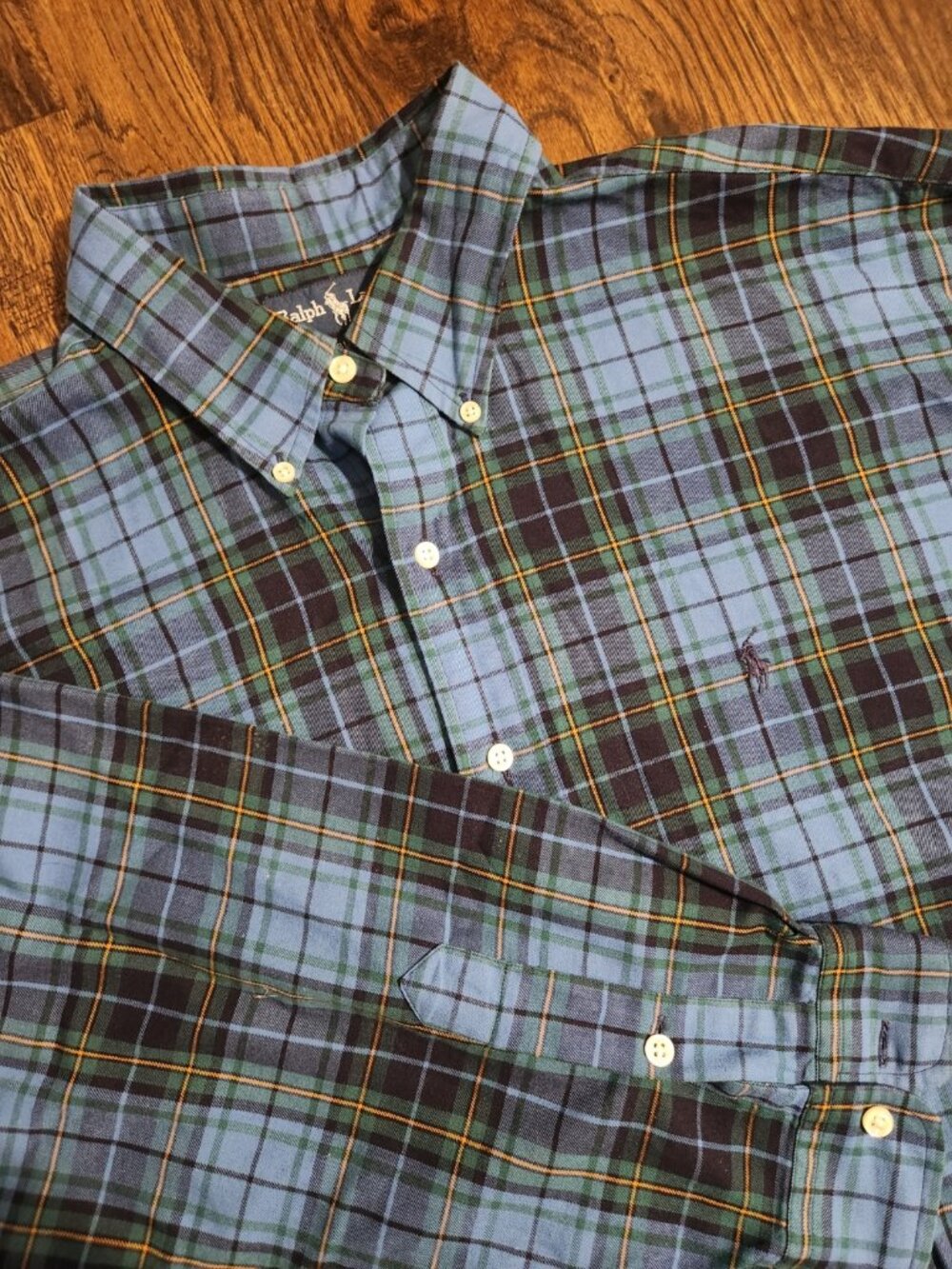 Ralph Lauren Blake 100% cotton Blue plaid button up L/S shirt size XL
